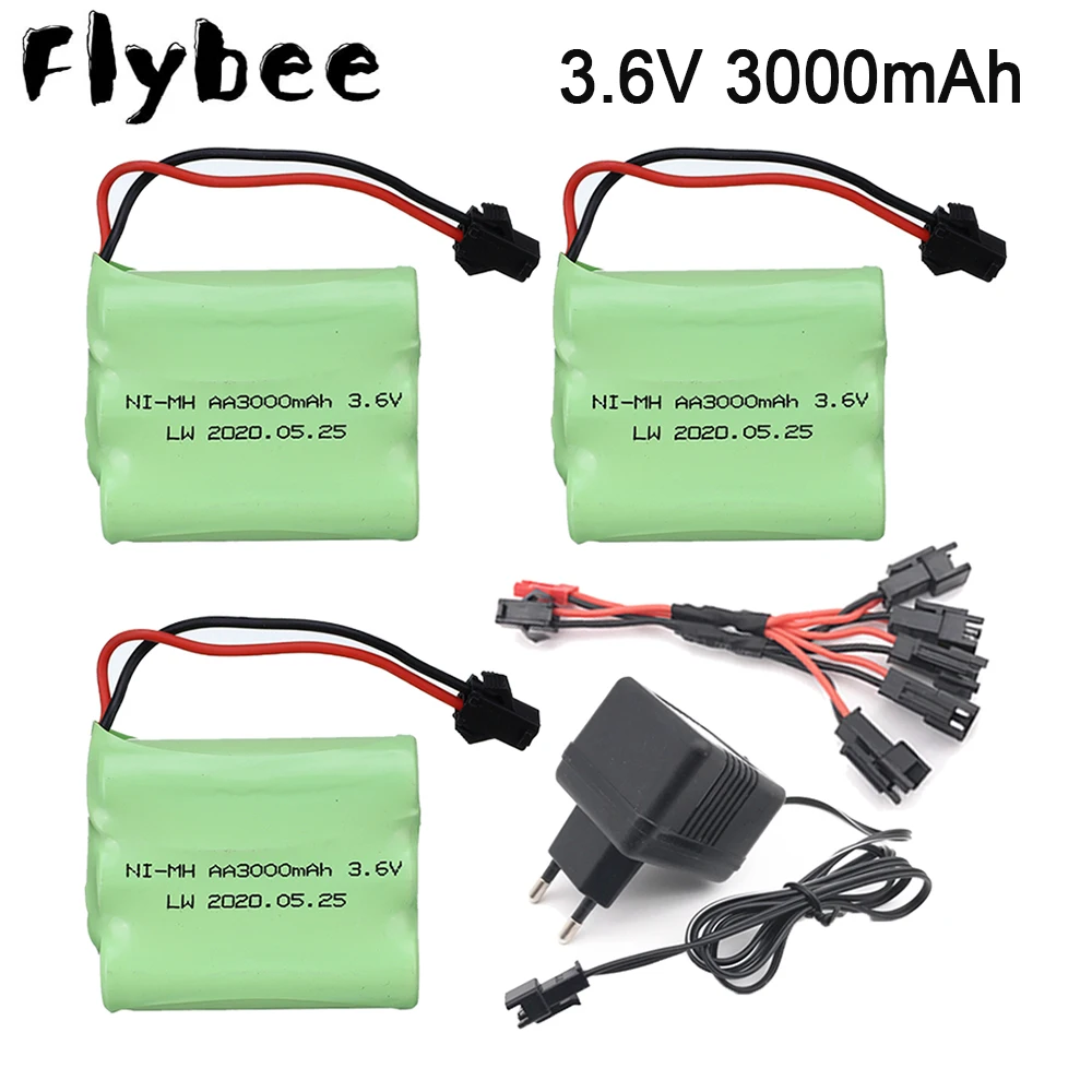 Ni-MH แบตเตอรี่3.6 V 3000 mAh + ที่ชาร์จ3.6 V สำหรับถัง mainan mobil RC รถไฟหุ่นยนต์เรือปืน AA 3.6 V 3000 mAh แพ็คแบตเตอรี่แบบชาร์จไฟได้