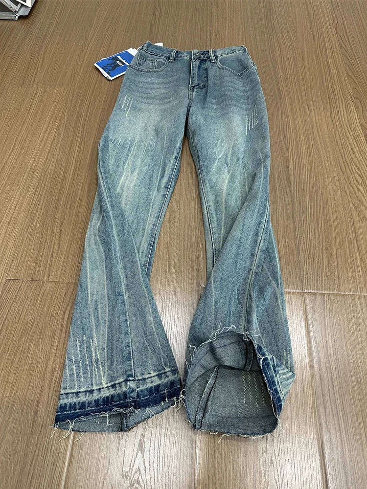 

Retro Waed Men's Summer Thin American High Street Vibe Denim Jeans Scratch Resistant Straight Leg Micro Flared Pants