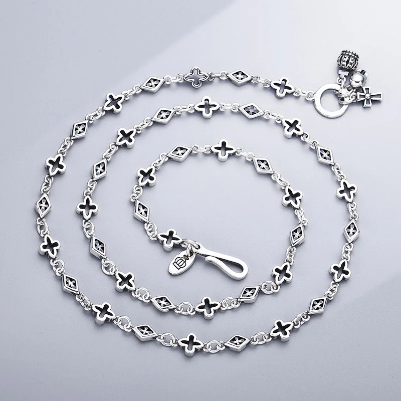 S925 sterling silver cross necklace thick type female Splicing blocks personality retro single trendy jewelry