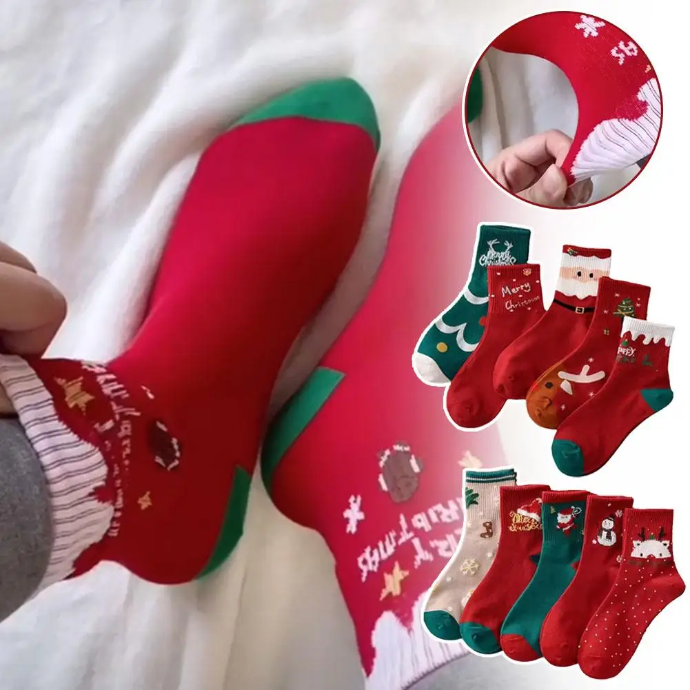 5Pairs Christmas Theme Socks Merry Christmas Decorations For Home Xmas Gifts For Friends/Kids Winter&Autumn Socks