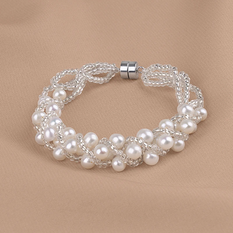 4-5mm nearround oval pearl  flawless 925sliver pearl Jewelry nature freshwater Pearl bracelet for Women Girl's jewelry