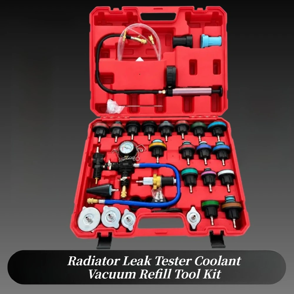 28PCS Radiator Leak Tester Coolant Vacuum Refill Tool Kit, Cylinder Pressure Gauge Set Automotive Cooling System Repair Tools