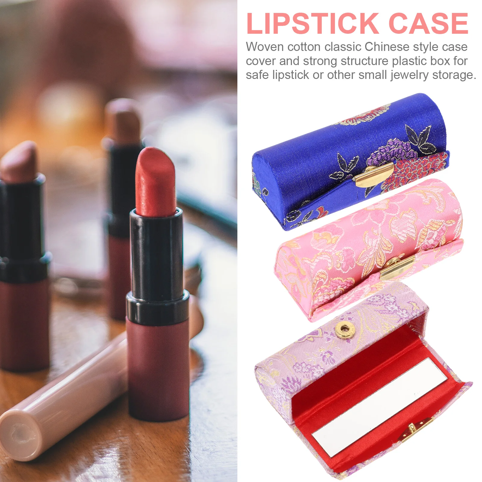 3-teilige Lippenstift-Box im chinesischen Stil, gewebte Baumwolle, Muster, Lippenbalsam-Organizer, Tasche, Desktop-Schmuck-Aufbewahrungsbehälter, langlebig