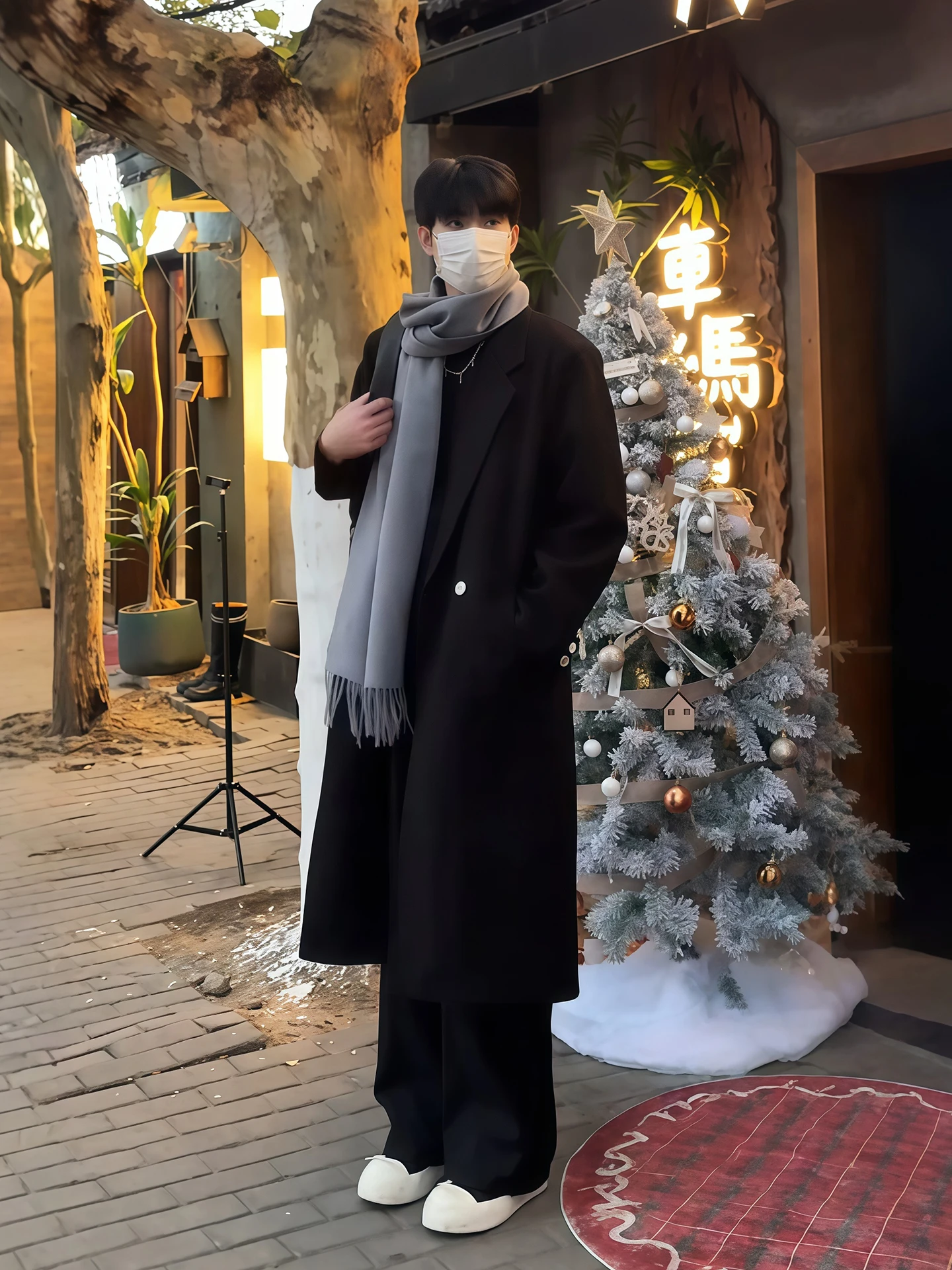 

Korean Sle Cleanfit Bla oulder Pad Woolen Coat Men's Autumn Winter Cotton Inter Thiened Mid-Length Father Windb...