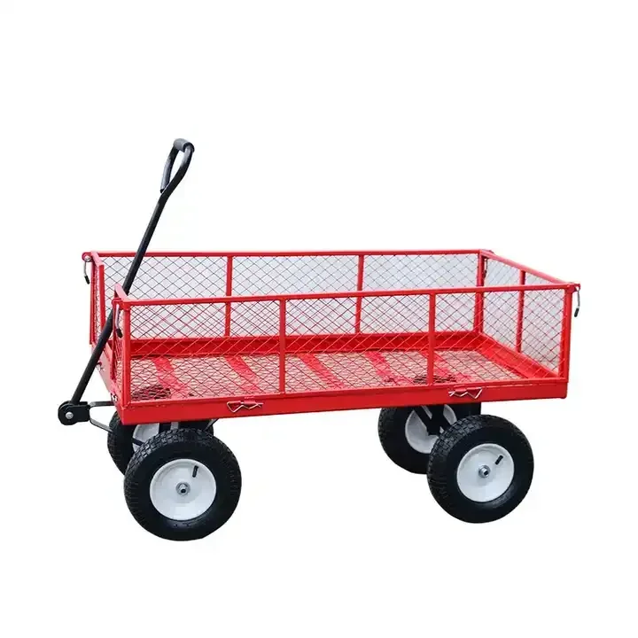 Folding Wagon Sides 4 Wheels SteelOutdoor Trolley Tool Truck Yard Garden Mesh Truck Wagon