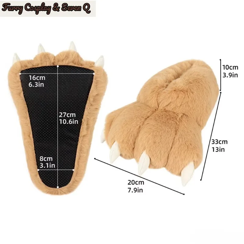 Furry Animal Claw Paw Slippers for Adults Unisex Cozy Plush Slippers Fun Costume House Footwear Novelty Bear Paw Slipper 2