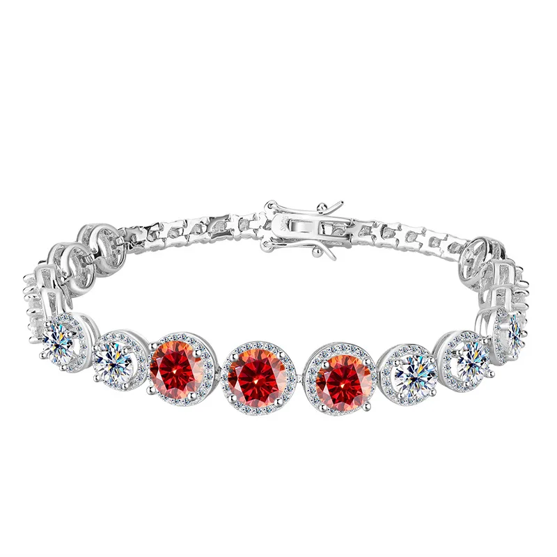 

Женский платиновый круглый браслет-мешочек PT950, одинарный муассанит 0,5/1 карата, роскошный блестящий браслет для тяжелых изделий (16–19 см)