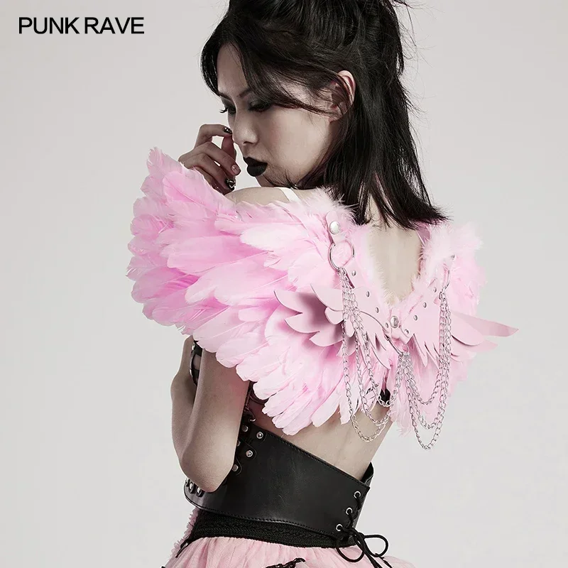 PUNK RAVE Women\'s Punk Feather Wing Harness Detachable Leather Wings&Chains Party Club Halloween Accessories 3 Colors Available