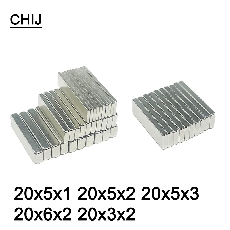 5/10/50/100Pcs 20x5x2 20x5x3 20x6x2 20x3x2mm Block Rectangular Neodymium Magnet N35 Strong Powerful Magnetic Square imans