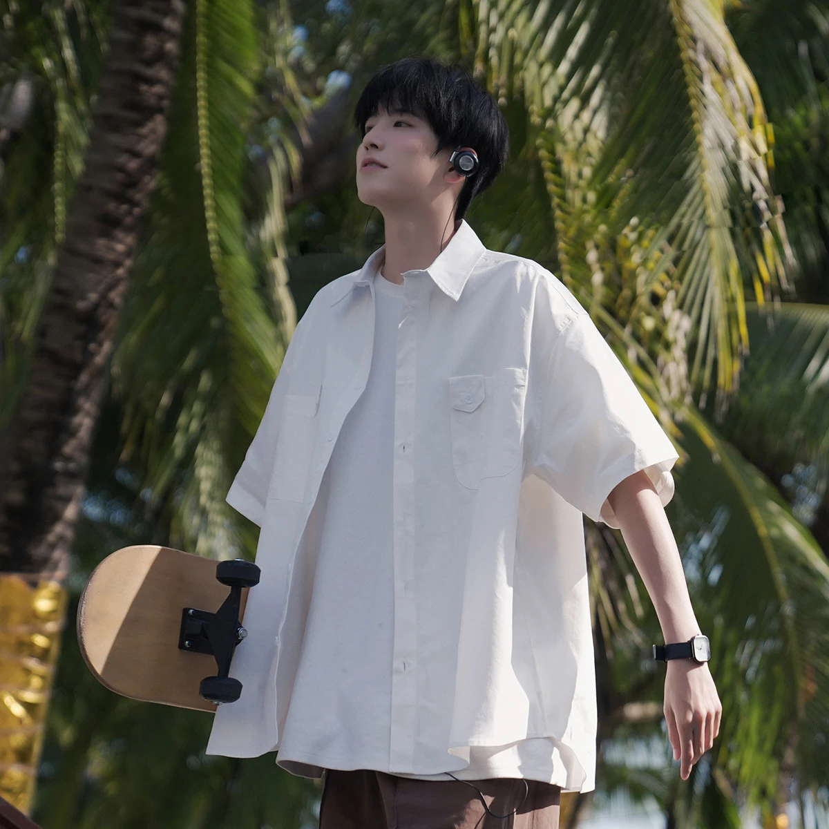 

ort Sve Loose Fit Casual irt for Men Summer Youth Trendy Hong Kong Sle Top y Versatile Cool Feeling Teenage irt