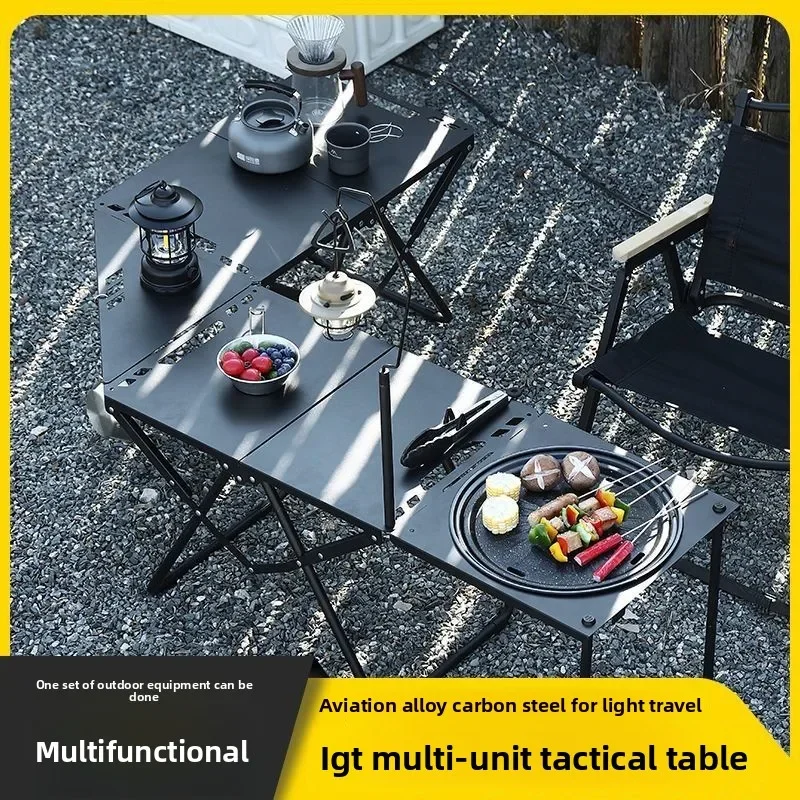 이Mesa plegable IGT para exteriores, Unidad portátil de viento negro, Mesa combinada para acampar, Picnic, barbacoa, parrilla Igt Mesa Plegable