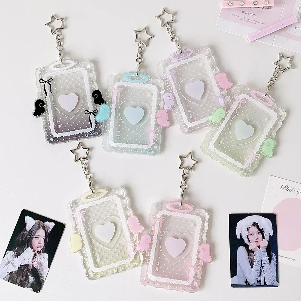 Transparent Acrylic 3in Photocard Holder Keychain Cute Idol Photo Storage Pendant ID Protection Cover Decor Gift
