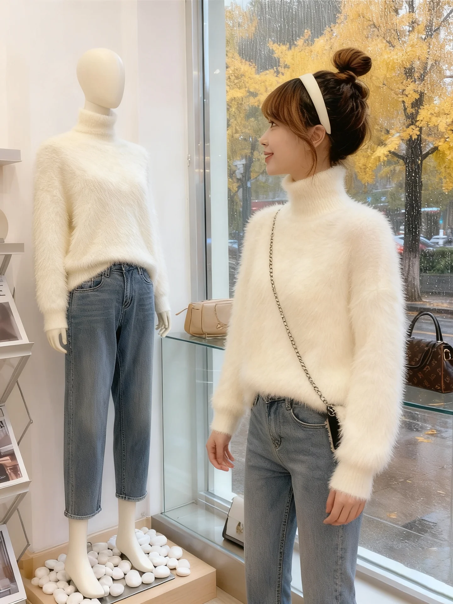 Zachte hoge kraag nertsen imitatie gebreide trui dames herfst winter slim fit warme basislaag irt innerlijke slijtage top