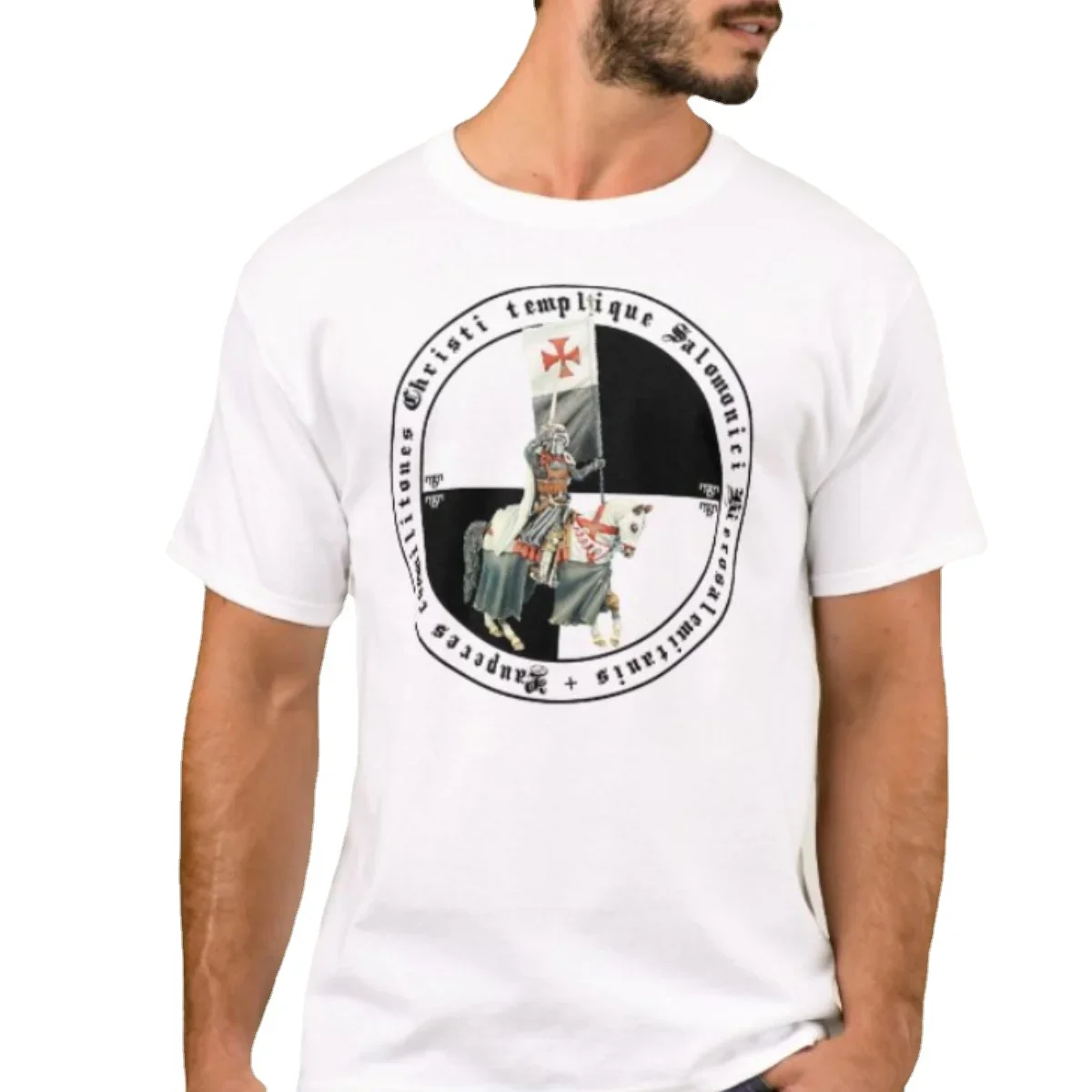 Knights Temple with Sword Guarding Flag T-Shirt. Summer Cotton Short Sleeve O-Neck Mens T Shirt New S-3XL