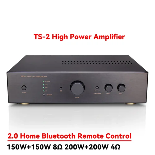 SUQIYA TS-2 200w*2 2채널 스테레오 앰프 고전력 광섬유 동축 Bluetooth 5.0(원격 제어 클래스 AB 홈 오디오 포함)
