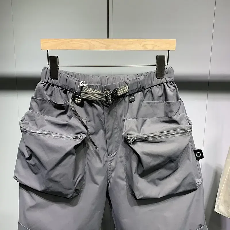 New Korean Men's Large Multi Pocket Shorts Summer Simple Workwear Harun Half Pants Oversize Zipper Thin Cargo Men 2023