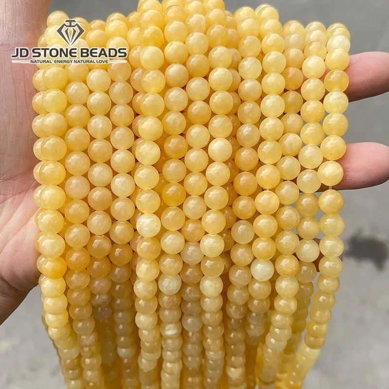 5A naturalny kamień żółte koraliki jadeitowe 6 8mm okrągłe koraliki dystansowe luzem koraliki na wyrób biżuterii bransoletka naszyjnik ręcznie wykonane akcesoria 15"