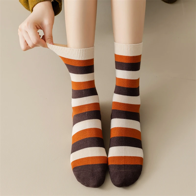 New Women's Socks Thick Autumn Winter Warm Harajuku Long Cashmere Socks Female Korean Style Striped Socks For Girls High Quality