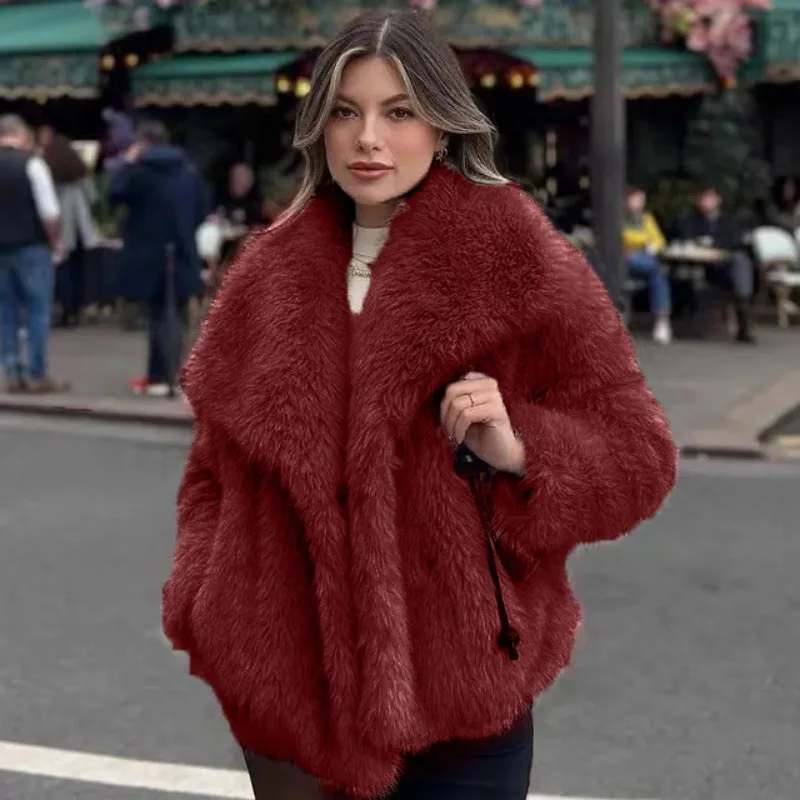 Women Artificial Fur Coat Winter New Style Collar Stand up Windproof Effect Leisure Elegant Fashion Women Outerwear