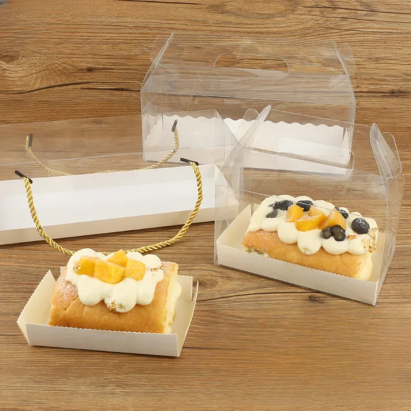 10 Pcs PET Long Strip Transparent Portable Cake Box Jack Visual  Cake Roll Packaging Box West Point Baking Portable Dessert Box