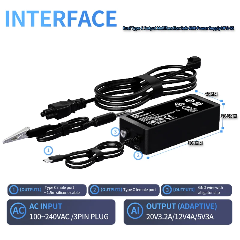 

HISEECON 65W PD Type-C Charger, GaN+ Magcube Fast Wall Charger Power Adapter for MacBook Pro/Air, Galaxy, for iPhone 15/14/Plus/