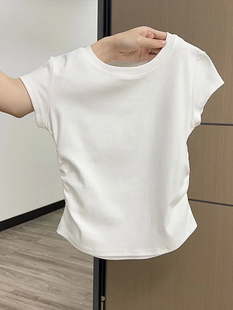 Damen-Sommer-Kurzarm-Top für modisches, vielseitiges Basishemd, schmale Passform, Rundhals-T-Shirt, lässig und sexy, atmungsaktiv und cool – Detail 11