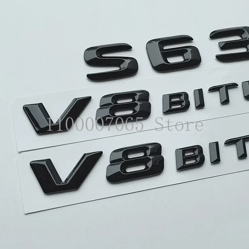 2015 Glossy Black Sharp 3D Letters S63 V8 Biturbo Top ABS Emblem for Car Fender Trunk Nameplate Logo Sticker