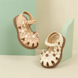 2023 New Summer Baby Shoes For Girls Cute Flower Cut-outs Infant Princess Sandals Closed Toe Fashion Toddler Kids Sandals