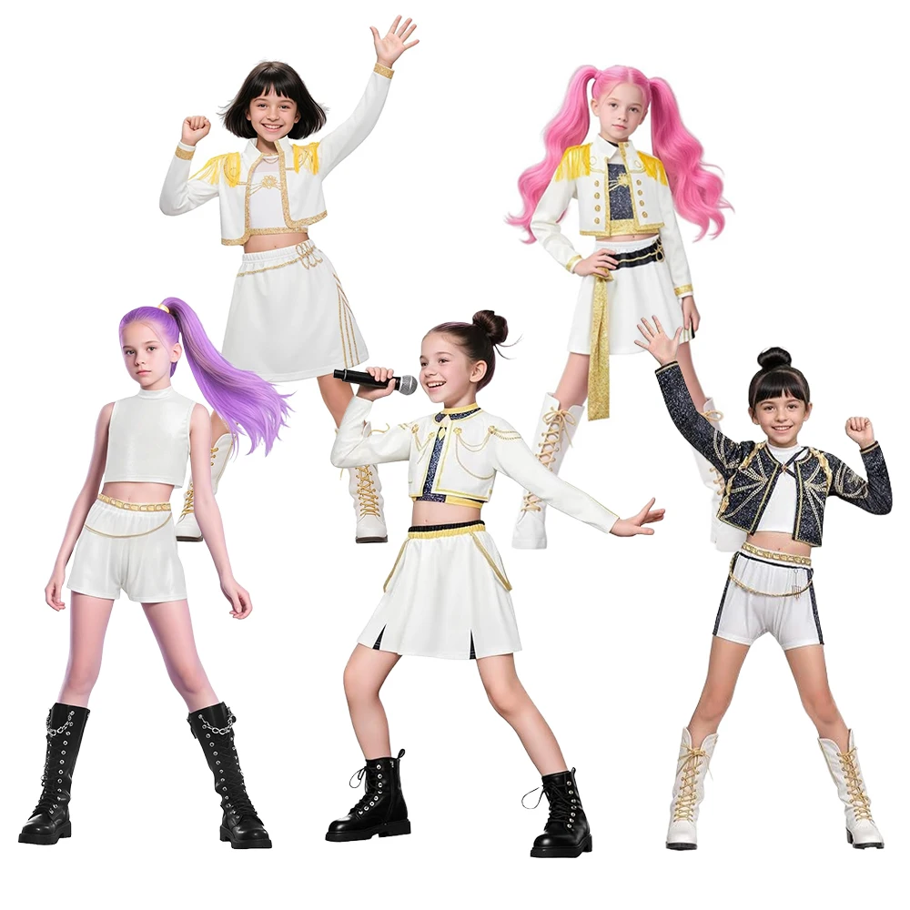 

KPop Demon Hunters Huntrix Cosplay Costume Rumi Mira Zoey Girl Clothes White Three-piece Set Halloween Stage Performance Outfits