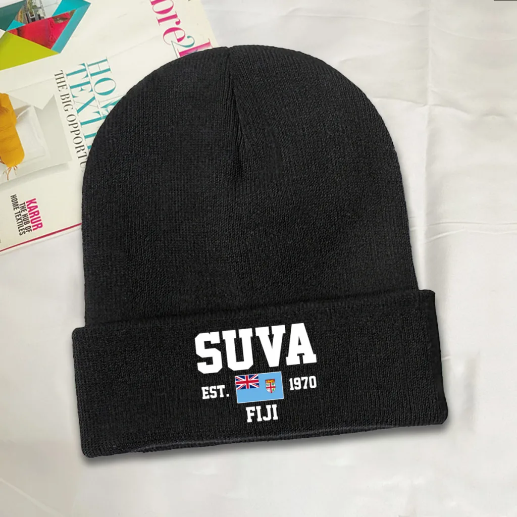 Fiji EST.1970 Suva Capital Men Women Unisex Knitted Hat Winter Autumn Print Beanie Cap Warm Bonnet