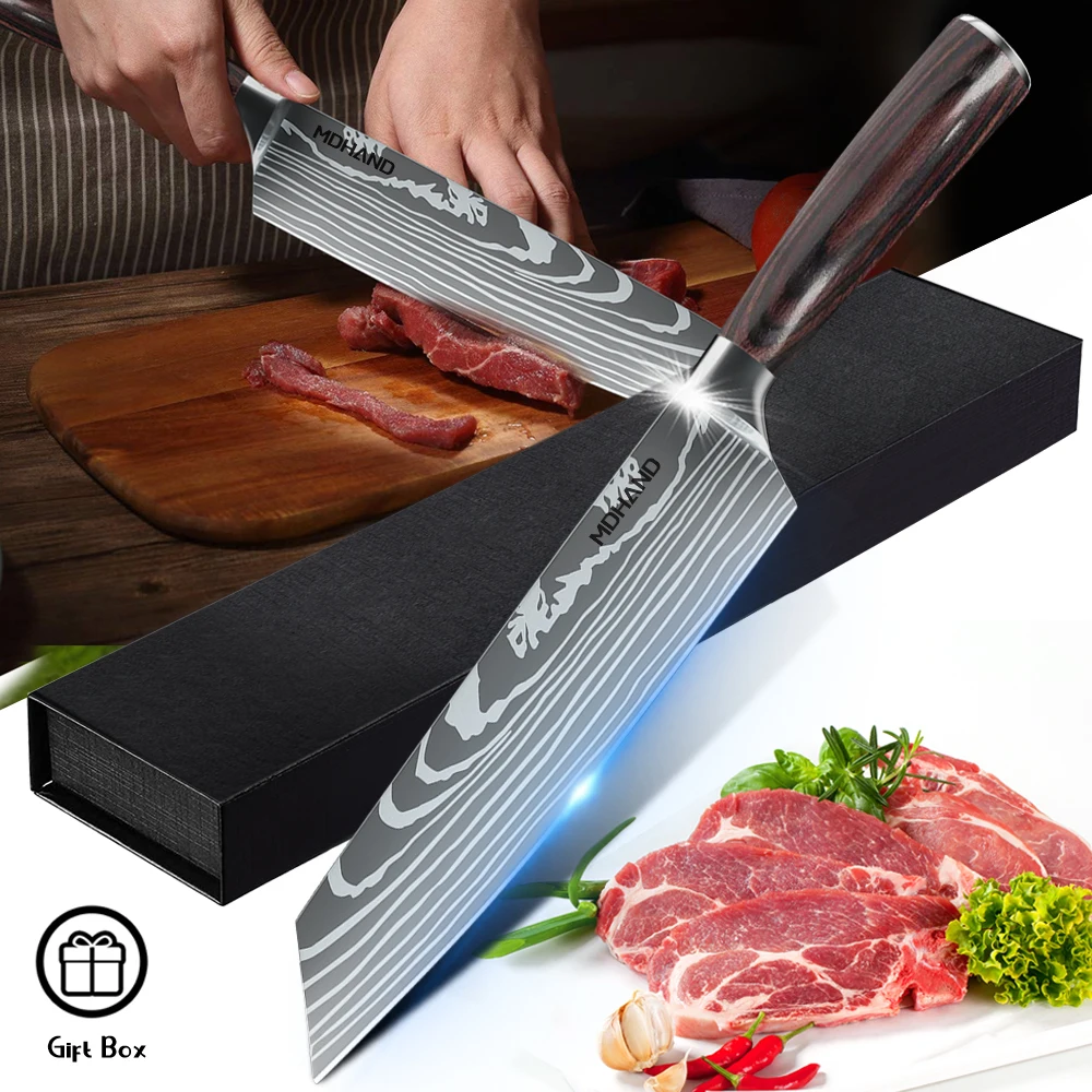 MDHAND Damascus Steel Kitchen Knife Chef Knife Butcher Meat Cleaver Boning Barbecue Slicing Kiritsuke Knife Sushi Knife