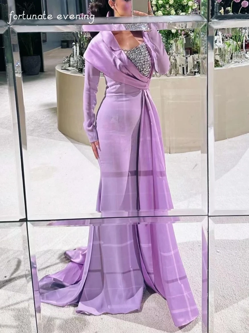 Fortunate Evening Elegant Vintage Sweet Purple Shiny Beading Mermaid Ruffle Formal Occasion Prom Dress Evening Party Gowns