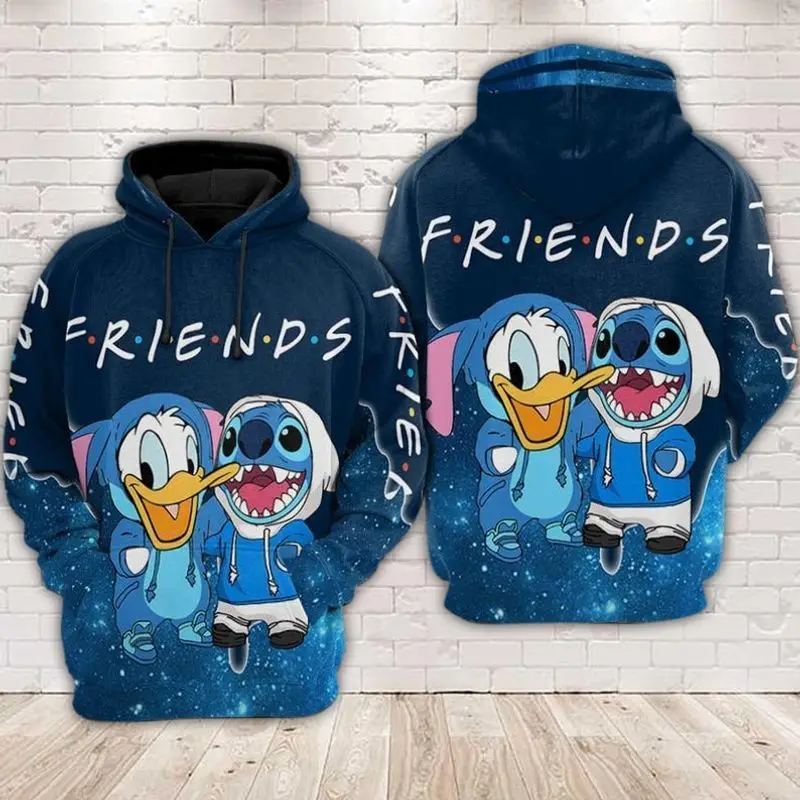 Stitch And Donald Duck Men Zip Up Hoodie Cartoon Anime Cool Women Oversized Sweatshirt Spring Autumn Children Clothing Coat