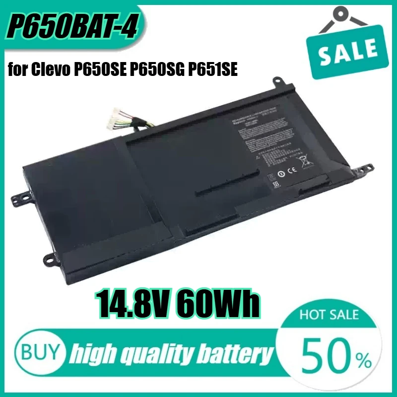 

14.8V 60Wh P650BAT-4 Laptop Battery for Clevo P650SE P650SG P651SE P651SG P671RG Hasee Z7