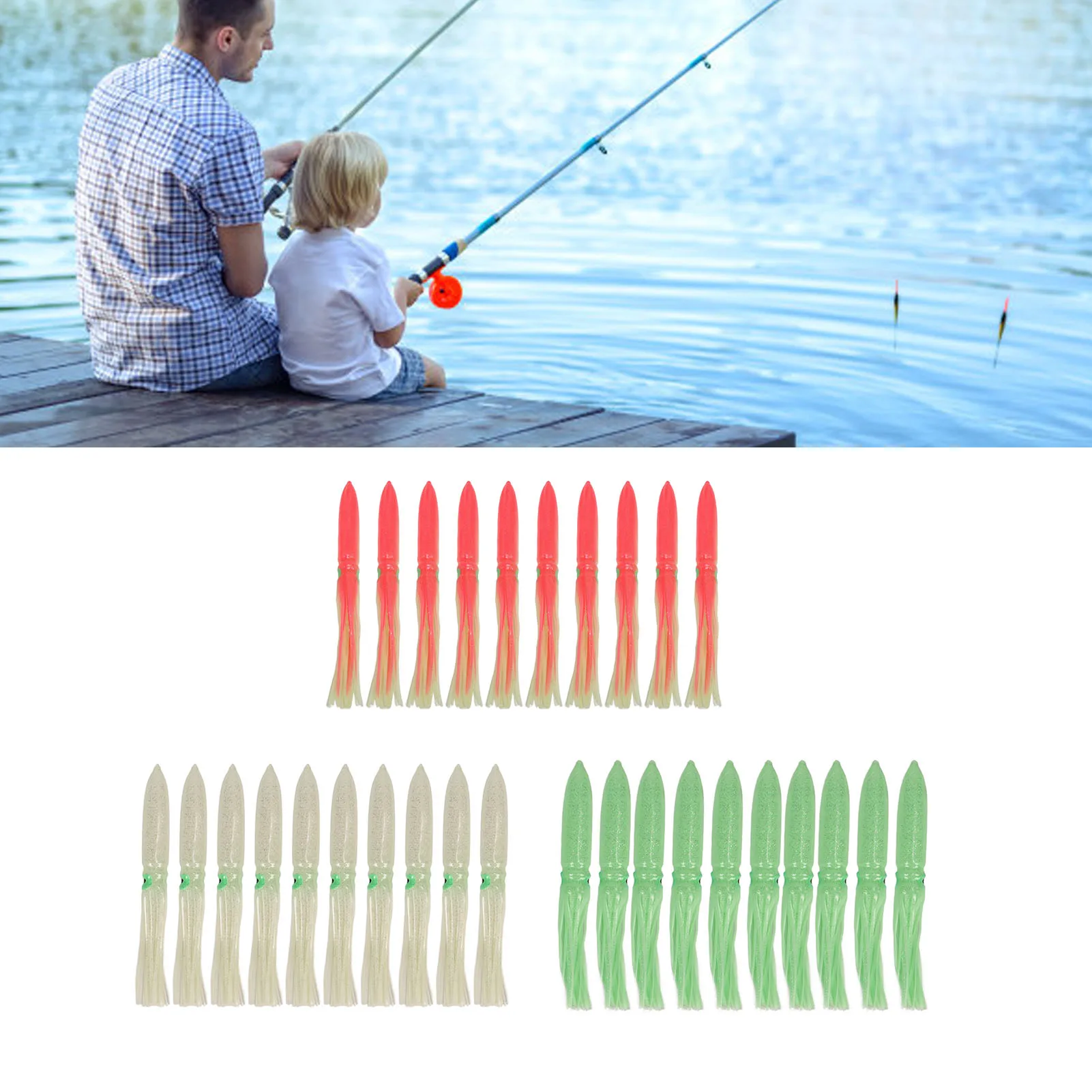 

Squid Lure 30cm Silicone Lifelike Luminous Squid Skirt Fishing Bait with Hook Squid Skirt Fishing Lure Squid Fishing Lure