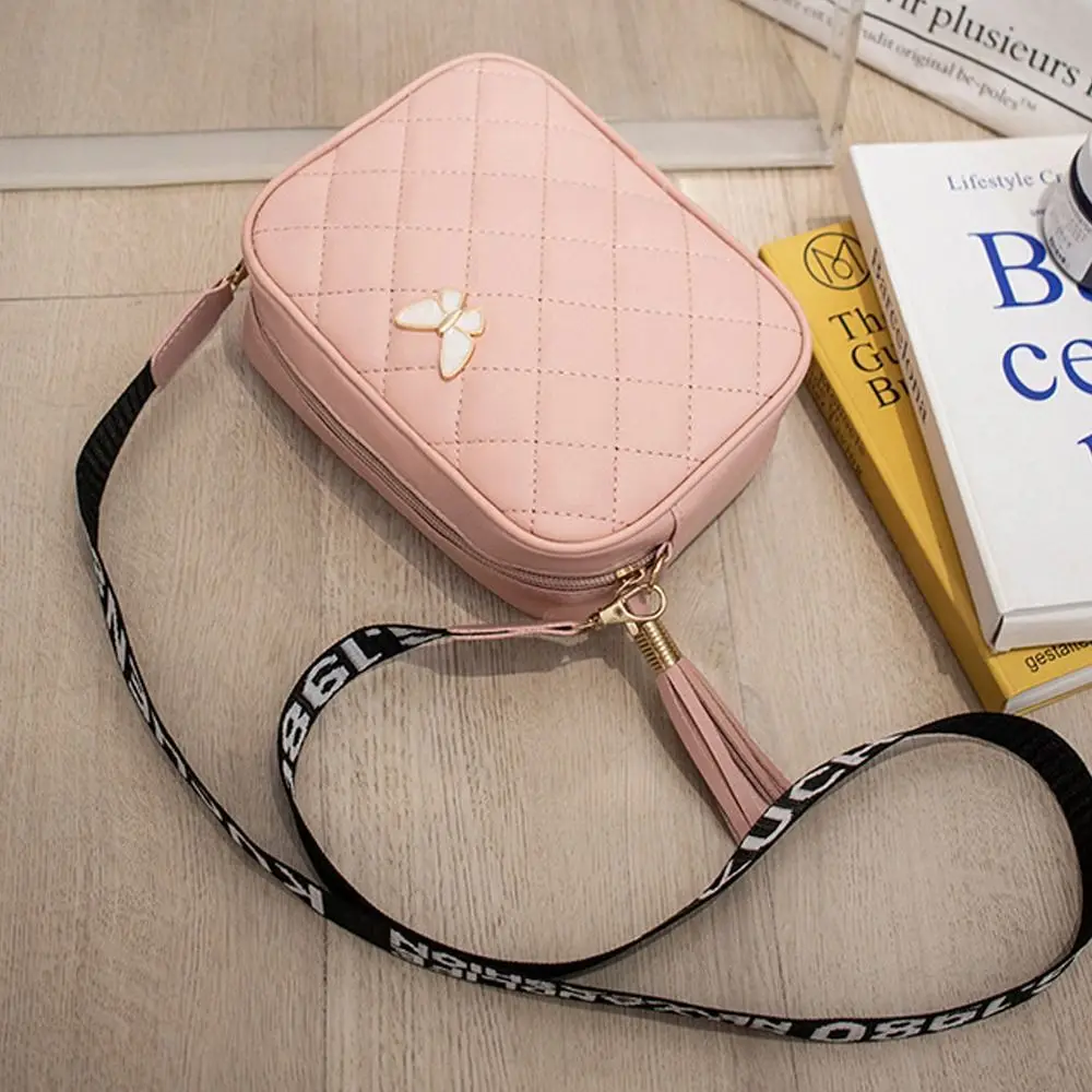 Single Shoulder Women\'s Handbags Daily Tassel Accessories PU Leather Messenger Bag Butterfly Tags Crossbody Bag Girls