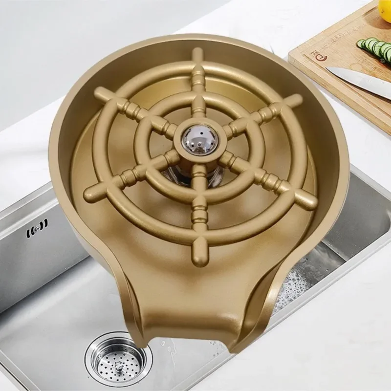 Kitchen Sink Cleaning Tool，Golden High Pressure Automatic Cup Washer, Kitchen Rinse Bar Cup Washer, Sink Bottle Washing Machine