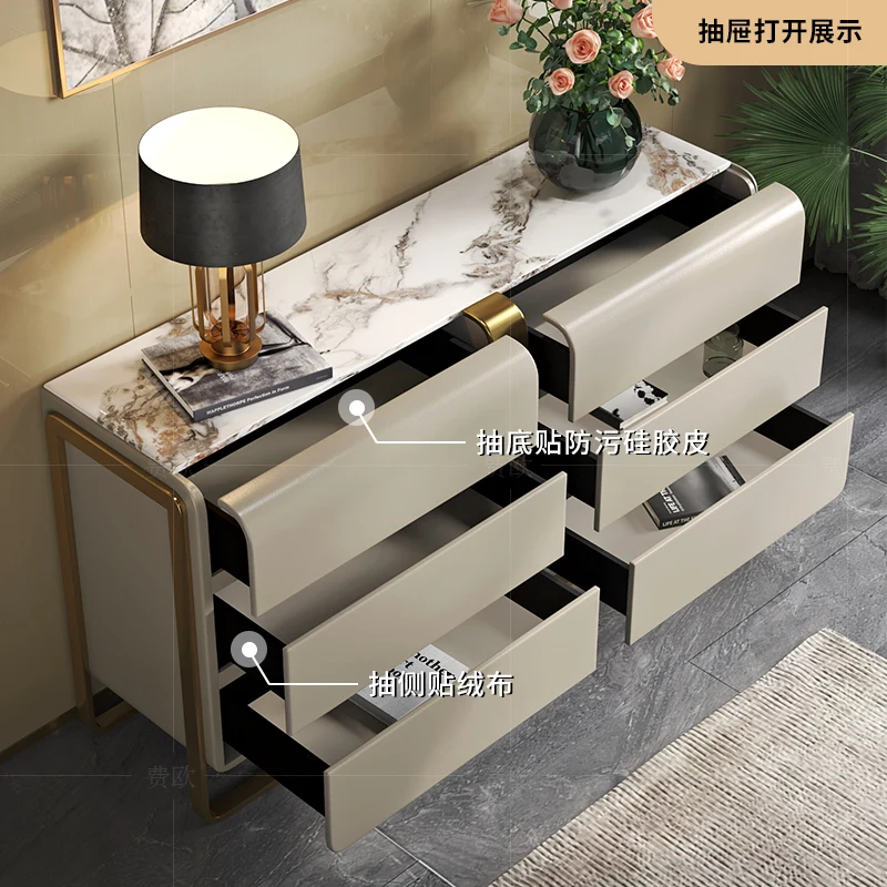 Komoda z sześcioma szufladami w stylu light luxury, modna marmurowa szafka RTV na zamówienie, luksusowa szafka do przechowywania, szafka nocna do sypialni.