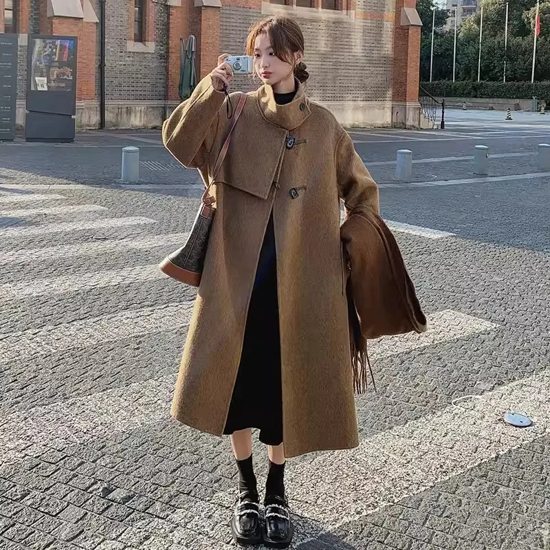 

High-grade Woolen Coat 2024 Autumn/Winter New Women's British style Fashion Temperament Thicken Wool Coats Female Long Overcoat