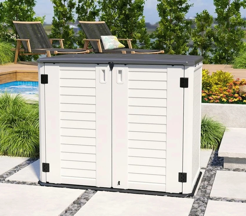 Outdoor Easily Assembled Plastic Horizontal Storage Box Standing Storage Shed for Lawn Mowerglobally accessible