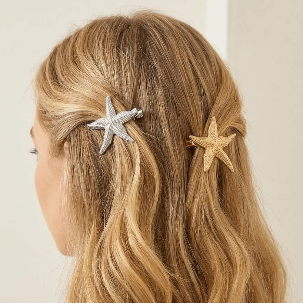 Golden Color Starfish Hair Clip Y2K Vacation Style Shell Hair Clip Fashionable Design Europe America Style Hair Accessories Girl