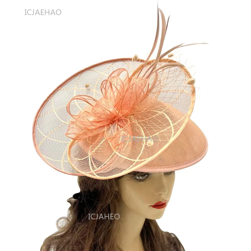 

Linen Veil Headpiece European French Elegant Hat Vintage Feather Party Fascinator Formal Banquet