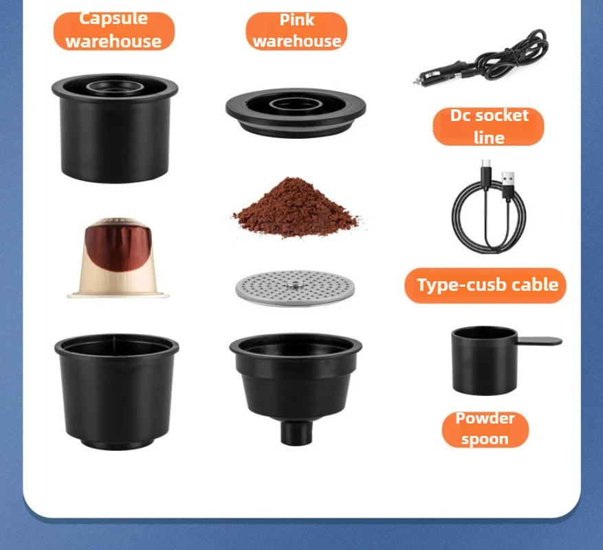 ポータブル 2-in-1 カプセルコーヒーマシン自動屋外ハンドヘルドポンプ圧力ドリップティー抽出器 5 ワット 8Bar コーヒーマシン