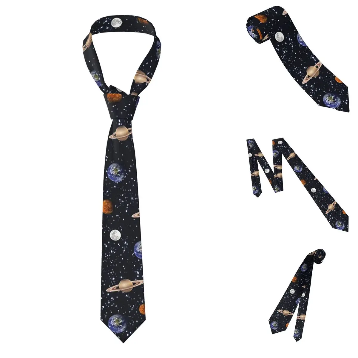 Solar System Space Planets Universe Necktie for Men Silk Polyester Slim Neck Ties Party Accessories Tie Classic Gravatas