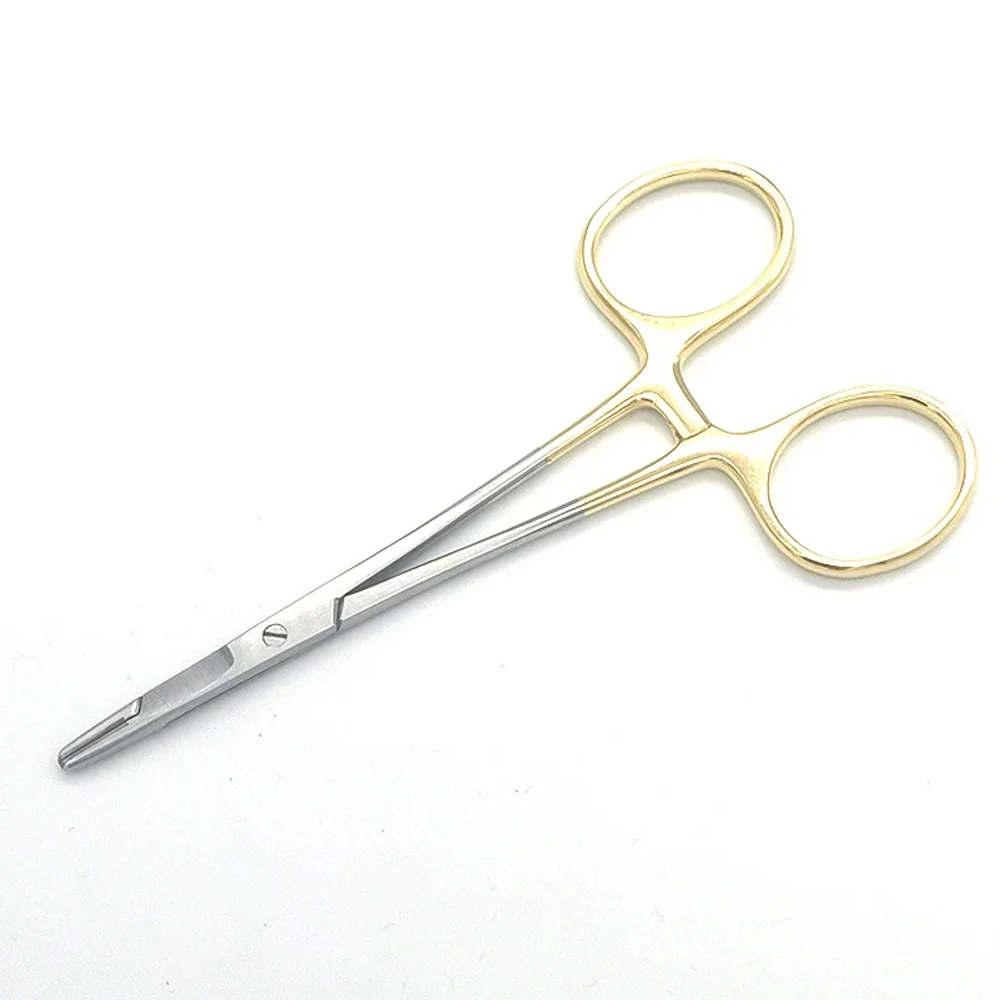 Dental Tools Needle holder with scissors multifunctional Needle Holder Insert with Scissors Gold Handle