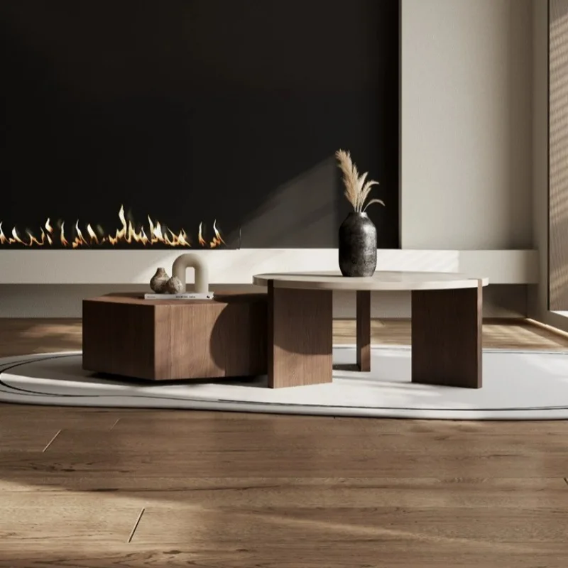 Italian minimalist coffee table combination round imported smoked wood coffee table creative size apartment living room home des