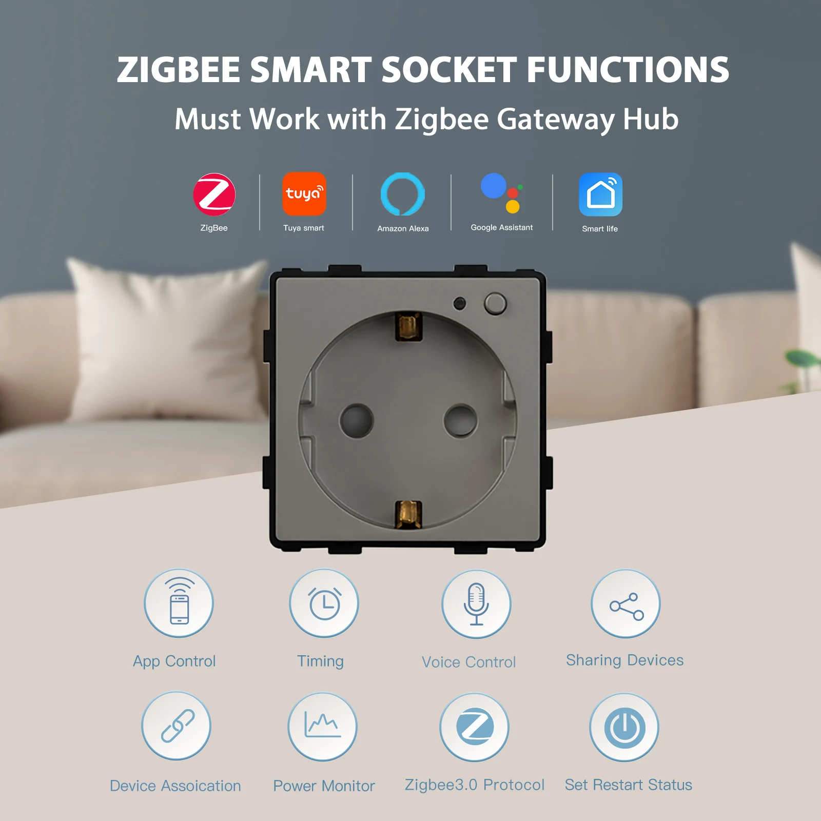 BSEED Zigbee 1/2/3Gang Wall Touch Switches Function Base 1/2/3Way Glass Panel EU Socket Smart Plug DIY Parts Free Combination