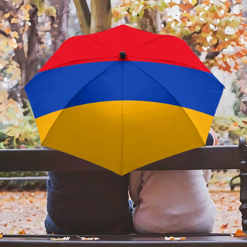 

Armenia Flag Red Blue Yellow Stripe Print Auto Folding Umbrella Waterproof Windproof Compact Travel Umbrella