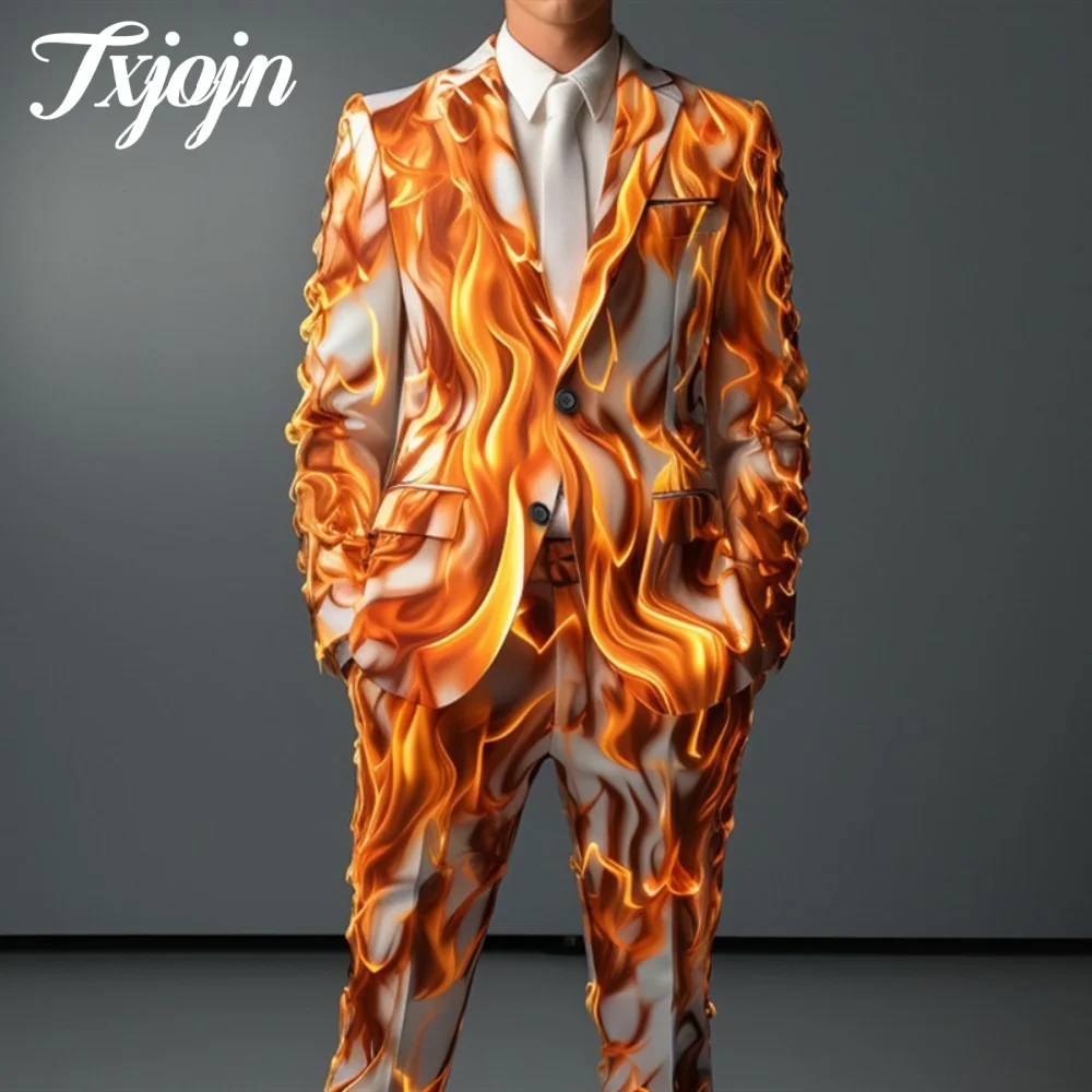 Completo da uomo casual stampato in 3D Set 2 pezzi 2025 Abito con risvolto dentellato popolare Indossare abito classico monopetto da prestazione 자켓킹