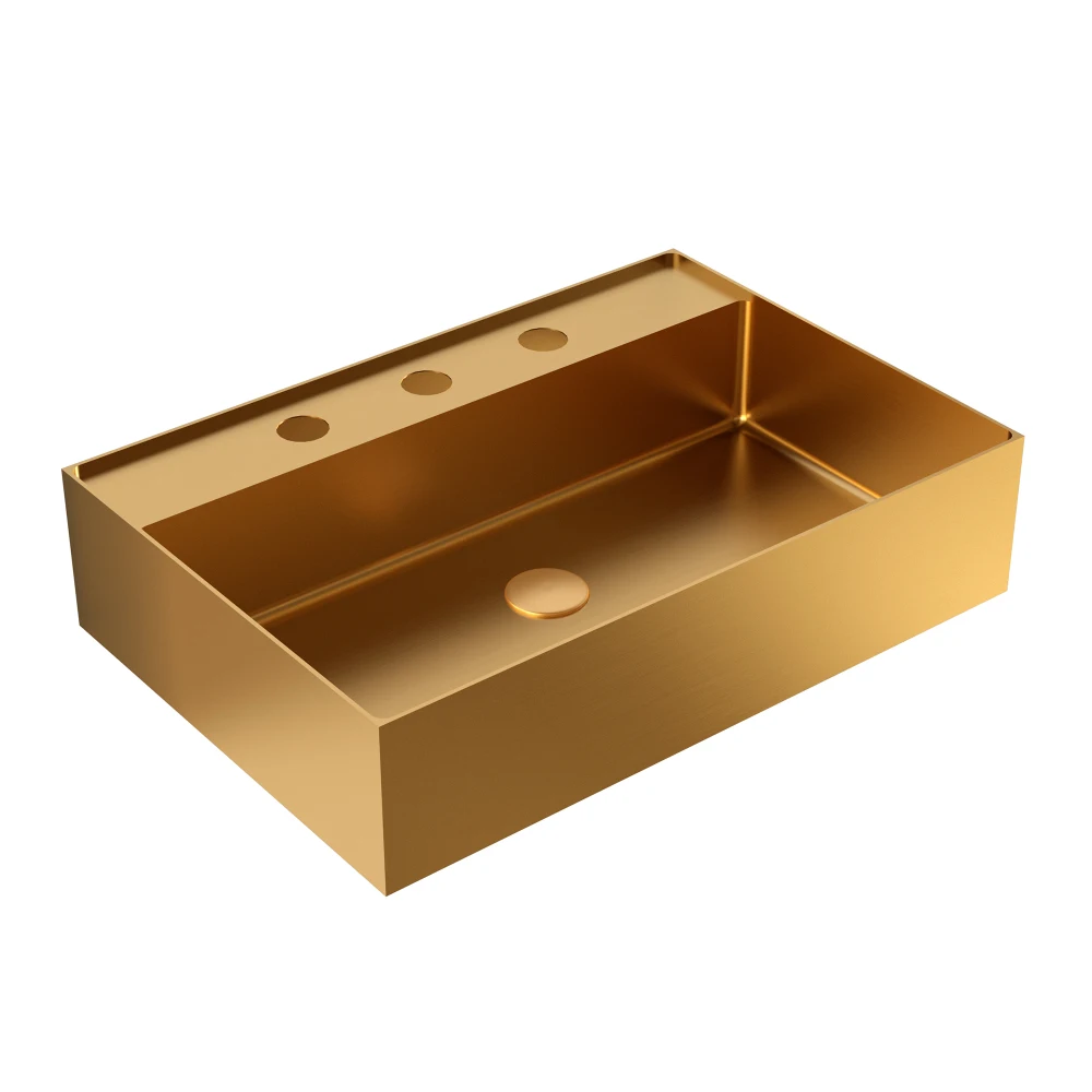 

BB13-20Y-405 20"x14" Integrated Brushed Gold 304 Stainless Steel Bathroom Sink With 3 Faucet Holes